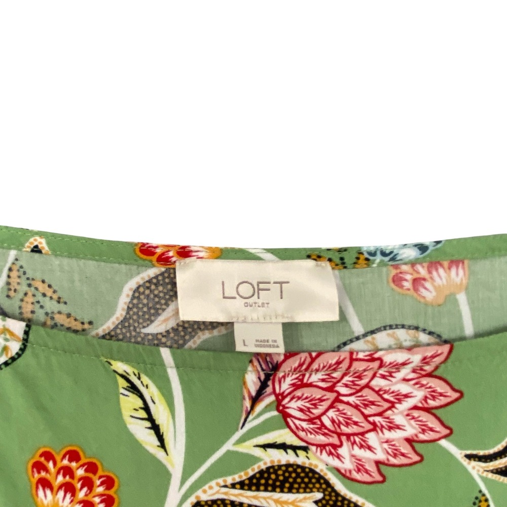 Loft Outlet Womens Green Floral Boat Neck 3/4 Puff Sleeve Rayon Blouse Size L - Picture 3 of 10